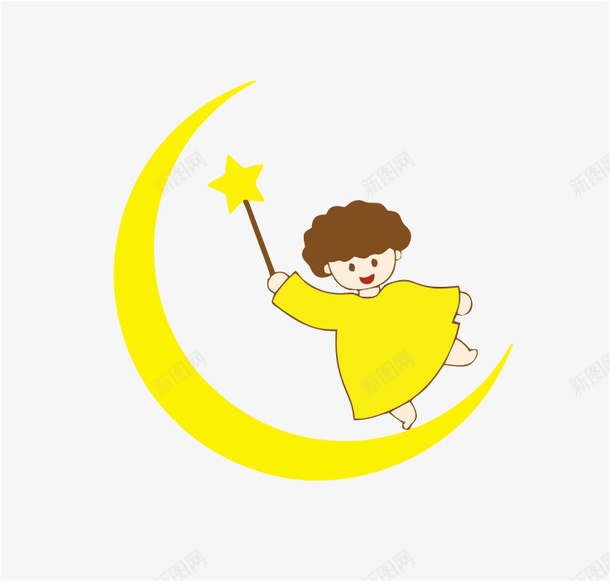 月亮小天使小男孩png免抠素材_新图网 https://ixintu.com 天使与魔鬼 天使小男孩 小男孩 月亮 男天使 魔法棒
