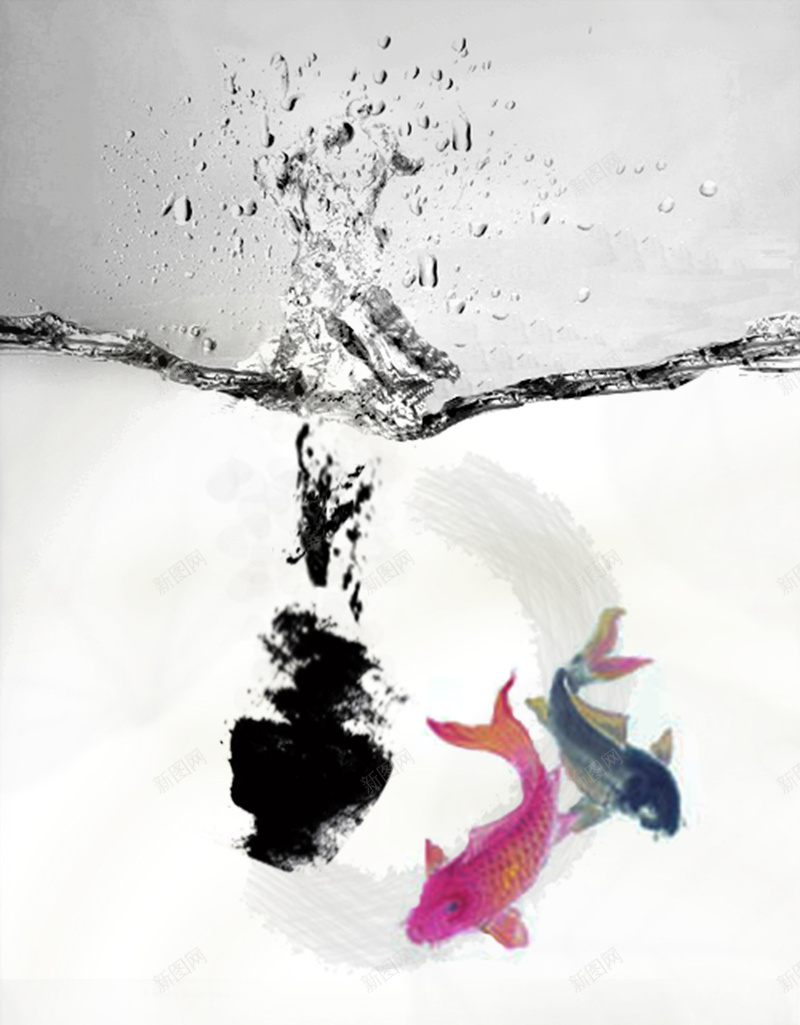 水墨背景psd设计背景_新图网 https://ixintu.com 中国风 古风 水 水花 金鱼