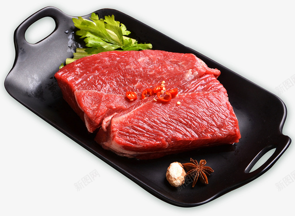 元素盘子里的牛肉png免抠素材_新图网 https://ixintu.com 新鲜 牛肉 牛腱肉 生鲜 盘子 黑色盘子