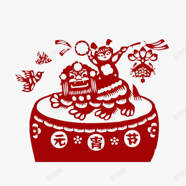 舞狮的剪纸png免抠素材_新图网 https://ixintu.com 传统手工艺 剪纸 剪纸艺术 手工艺 民间艺术 舞狮 舞狮剪纸