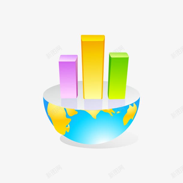 地球和柱状图png免抠素材_新图网 https://ixintu.com 地图 彩色 手绘 柱状图