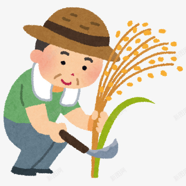 农民伯伯在田间用镰刀割稻谷png免抠素材_新图网 https://ixintu.com 丰收 农民 劳作 劳动 收获 镰刀 麦子