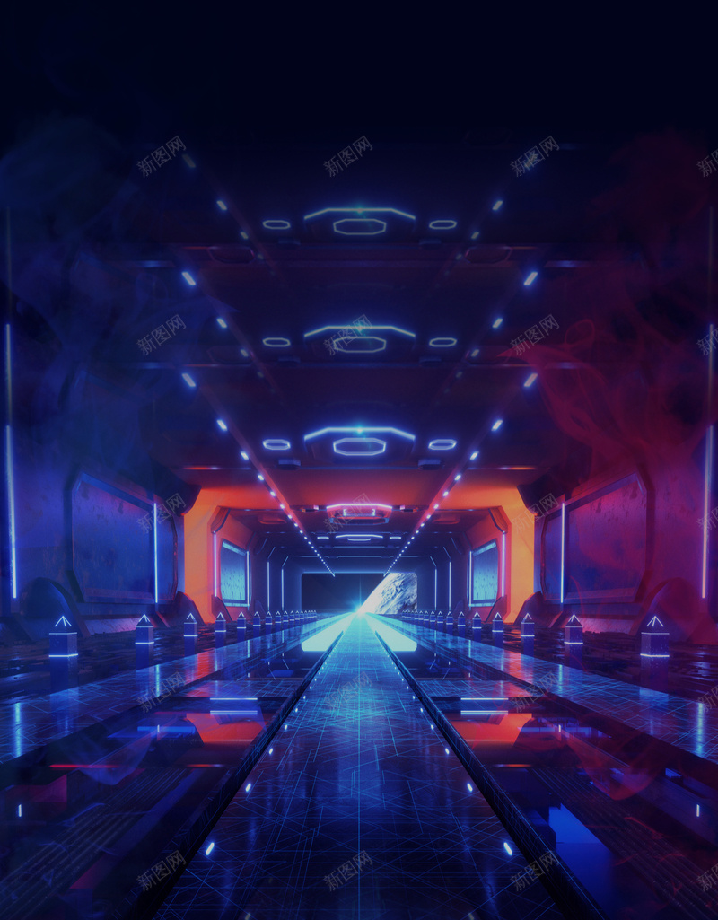 霓虹科技机械隧道jpg设计背景_新图网 https://ixintu.com 办公 对比 炫彩 电商背景 蓝红背景 隧道 隧道风格 霓虹
