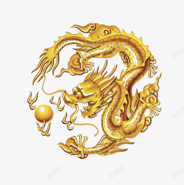 金色团龙图案png免抠素材_新图网 https://ixintu.com 中国风 团龙 金龙 龙