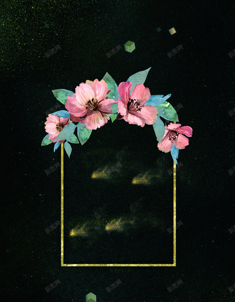 清新花朵窗口黑色背景psd设计背景_新图网 https://ixintu.com 化妆 文艺 方块 星空 梦幻 清新 窗口 美丽 美容 背景 花朵 闪耀 黑色