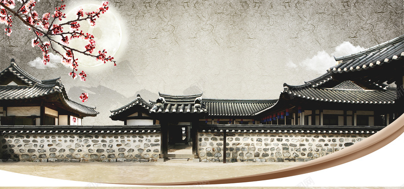 庭院深深jpg设计背景_新图网 https://ixintu.com 梅花 月亮 月色 庭院 海报banner 中国风