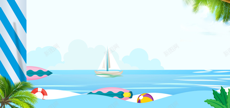 简约手绘夏季bannerpsd设计背景_新图网 https://ixintu.com 凉爽 夏季 大海 家电促销 帆船 手绘 海边 简约 蓝色