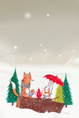 卡通手绘狐狸与兔子背景