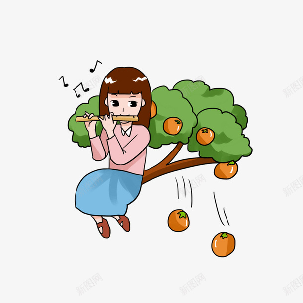 坐在果实成熟的树上吹笛子的小女孩png免抠素材_新图网 https://ixintu.com 丰收 叶子 成熟 收获 果实 树叶 相框 秋季 节日 装饰