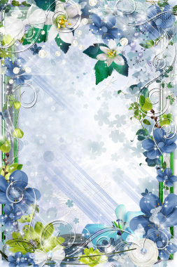 蓝色花卉边框婚礼背景背景