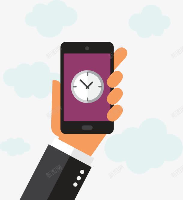 手绘手机时间png免抠素材_新图网 https://ixintu.com 扁平 手机 手绘 时间