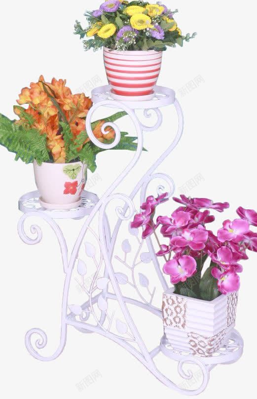 艺术花架上的三盆鲜花png免抠素材_新图网 https://ixintu.com 架上 艺术 花瓣 鲜花