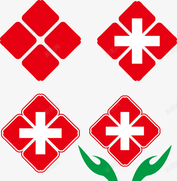 手绘医院红十字标志分解图矢量图图标ai_新图网 https://ixintu.com 医院标志 手捧红十字 爱心红十字 红十字标志 矢量图