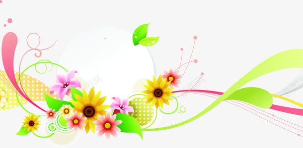 手绘彩色花朵绿叶展架png免抠素材_新图网 https://ixintu.com 彩色 绿叶 花朵