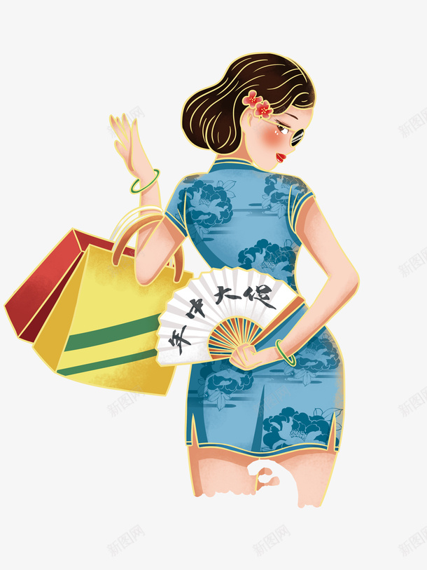 国潮国粹中国风旗袍购物png免抠素材_新图网 https://ixintu.com 中国风 国潮 国潮女 国粹 旗袍 购物