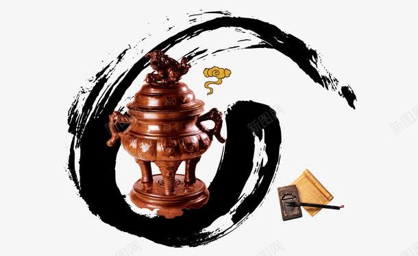 香炉墨迹png免抠素材_新图网 https://ixintu.com 墨迹 彩色 水墨画 海报装饰 香炉