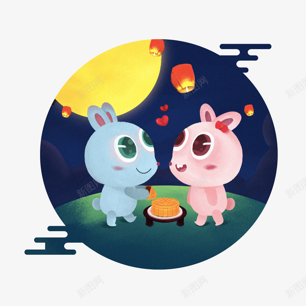 中国风手绘中秋兔子吃月饼png免抠素材_新图网 https://ixintu.com 兔子 中国风 中秋 月饼