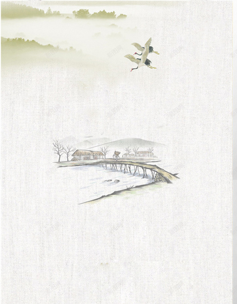 中国风仙鹤背景素材jpg设计背景_新图网 https://ixintu.com 中国风 古风 仙鹤 小桥 小镇 山水 水墨 飞舞