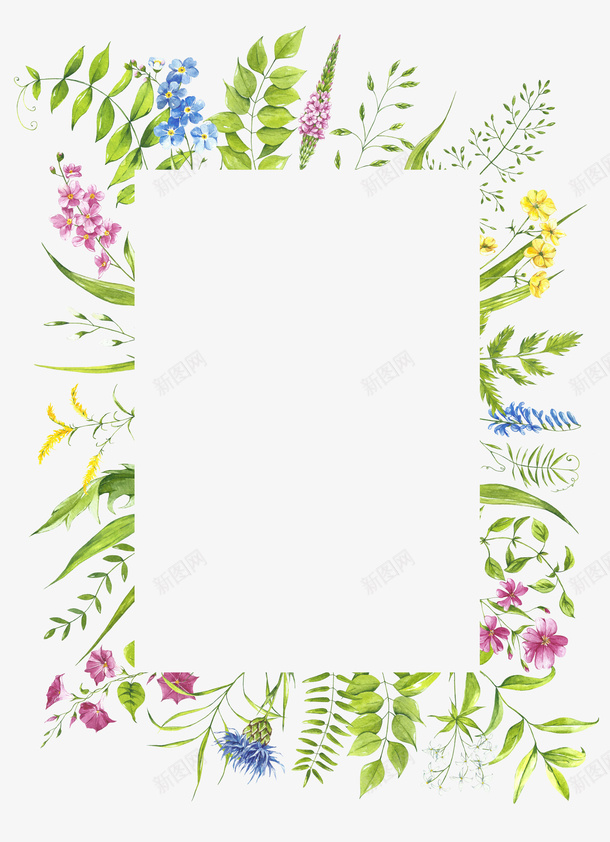 花朵绿叶手绘植物边框png免抠素材_新图网 https://ixintu.com 手绘植物 绿叶 花朵 边框