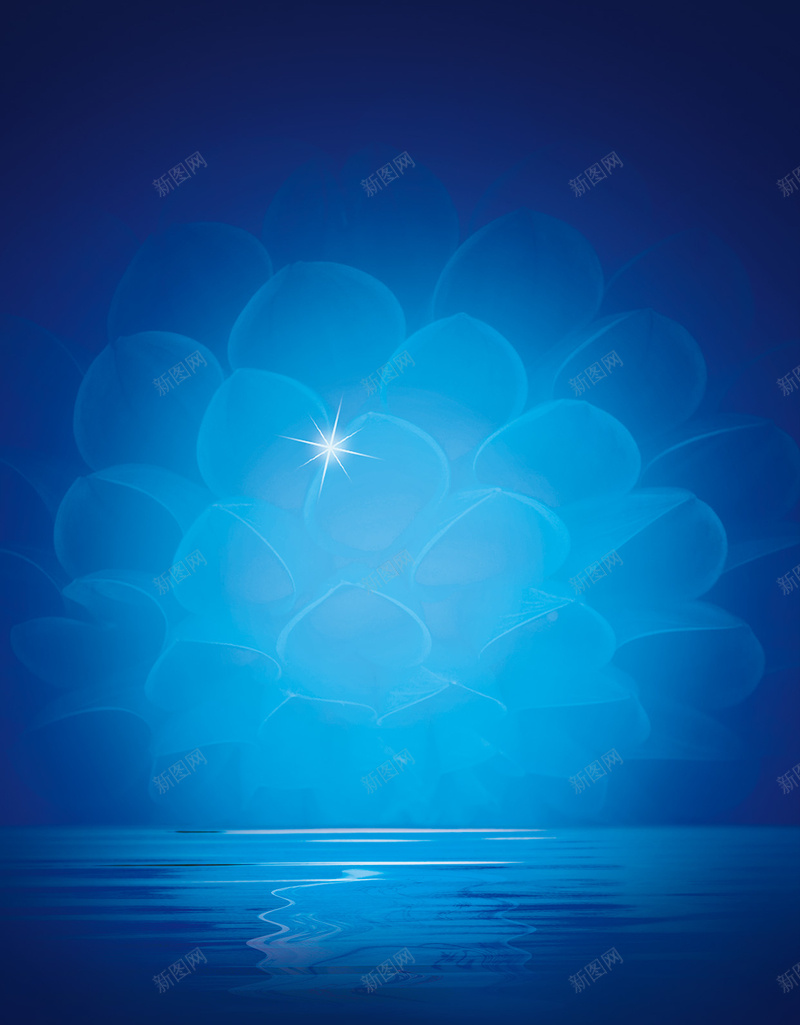 蓝色花瓣大气海上H5背景jpg设计背景_新图网 https://ixintu.com H5背景 大气 梦幻 波纹 海上 花卉 花瓣 蓝色
