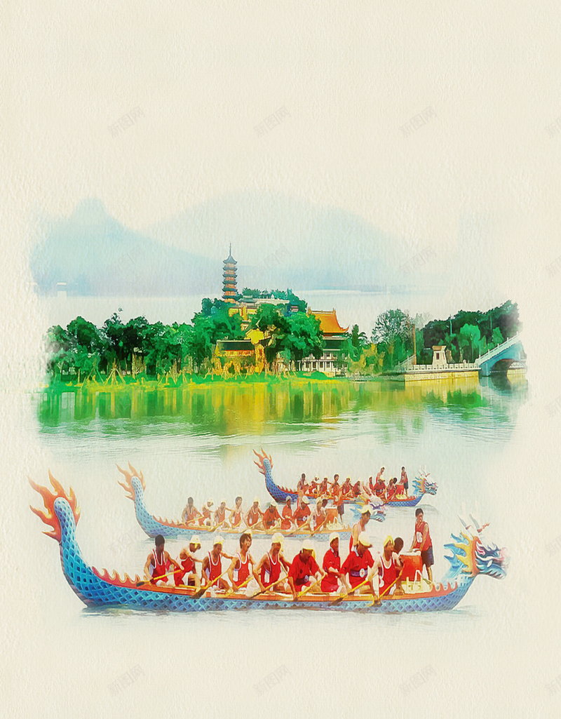端午节划龙舟宣传海报psd设计背景_新图网 https://ixintu.com 中国传统节日 五月 划龙舟 大气 水墨风景 端午 端午节 简约 赛龙舟
