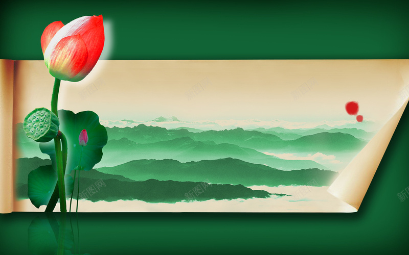 高山荷花莲耦中国风背景图jpg设计背景_新图网 https://ixintu.com 中国风 生态园林 荷花 荷叶 莲花 山水 房产 自然 莲耦 绿色 高山 欢喜