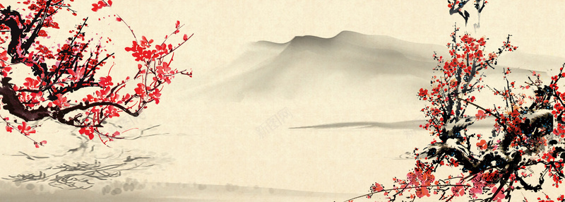 中国风梅花水墨画背景bannerpsd设计背景_新图网 https://ixintu.com 中国风 梅花 水墨画 背景 banner 海报banner