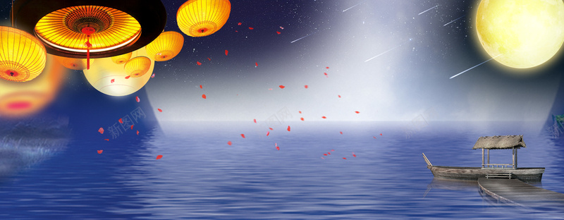 水天圆月海报背景jpg设计背景_新图网 https://ixintu.com 年货节 海报背景 明月 船只 服装 水天圆月 淘宝 旅行 家具 天猫 家电 PSD分层 灯笼