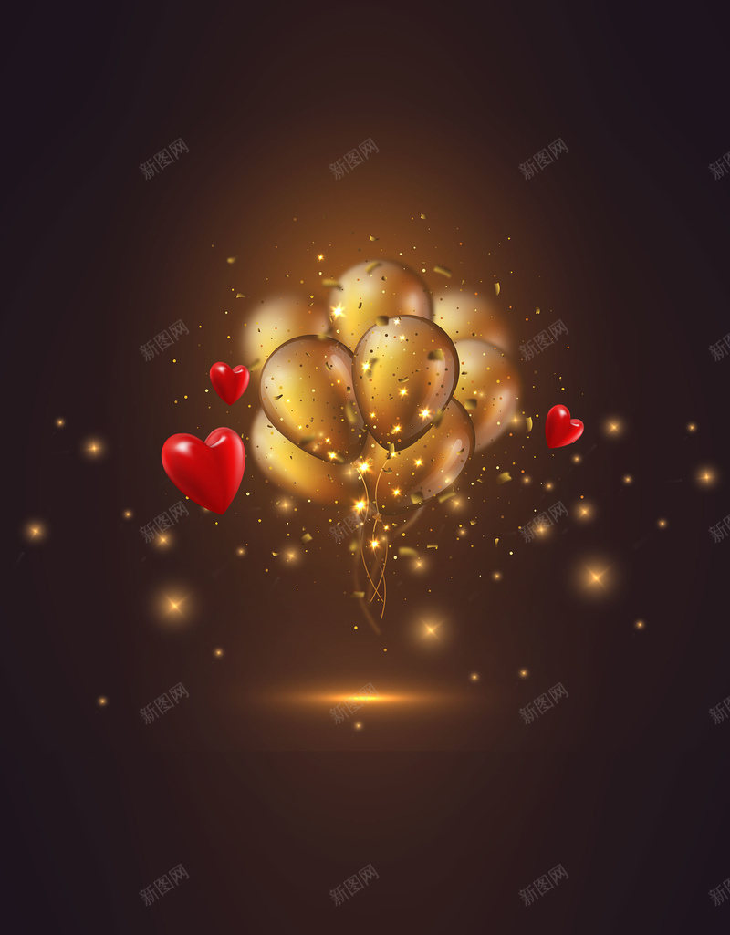 黑金简约促销金色气球爱心背景jpg设计背景_新图网 https://ixintu.com 促销 气球 渐变 爱心动态背景 爱心背景 简约 质感 金气球 金色气球 黑金