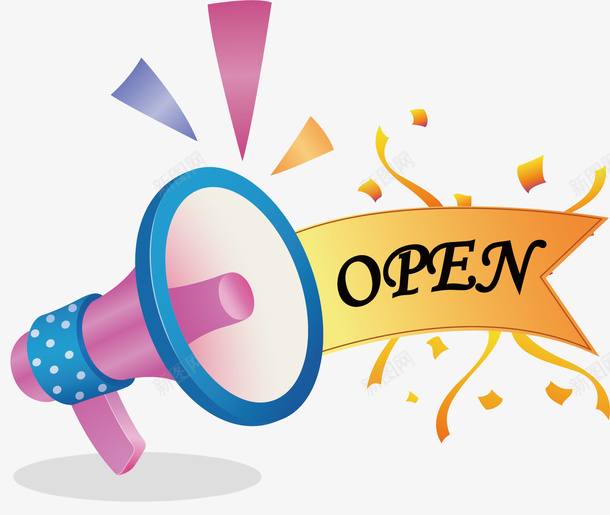 海报装饰图案喇叭open彩带矢量图ai免抠素材_新图网 https://ixintu.com open 喇叭 彩带 海报装饰图案 矢量图 英文开业