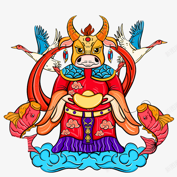 喜庆元素牛3psd免抠素材_新图网 https://ixintu.com 喜庆 手绘 2021牛 牛年 牛
