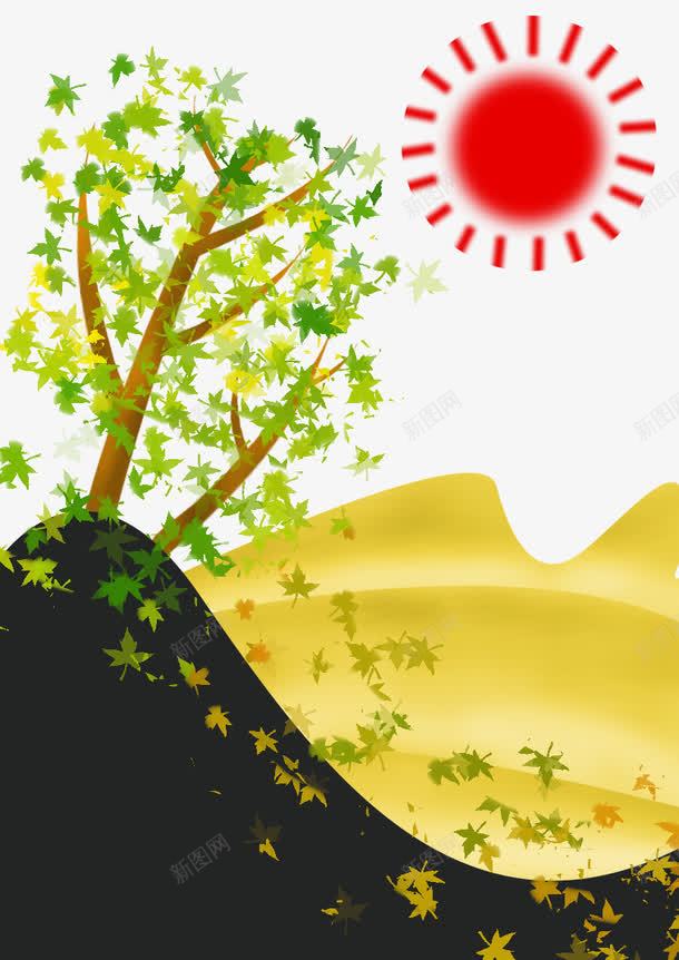 日出png免抠素材_新图网 https://ixintu.com 手绘树木 日出 日落 红太阳