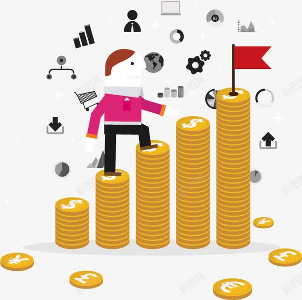 爬金币的人图标png_新图网 https://ixintu.com 商务 图标 红旗 金币 金融
