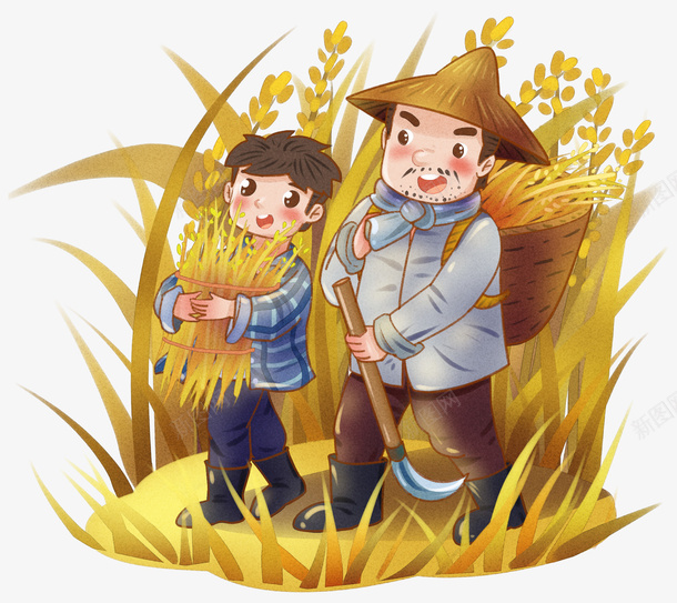 秋收时节的农忙png免抠素材_新图网 https://ixintu.com 儿子 小麦 父亲 父子 秋收 种子 粮食 麦子 麦穗