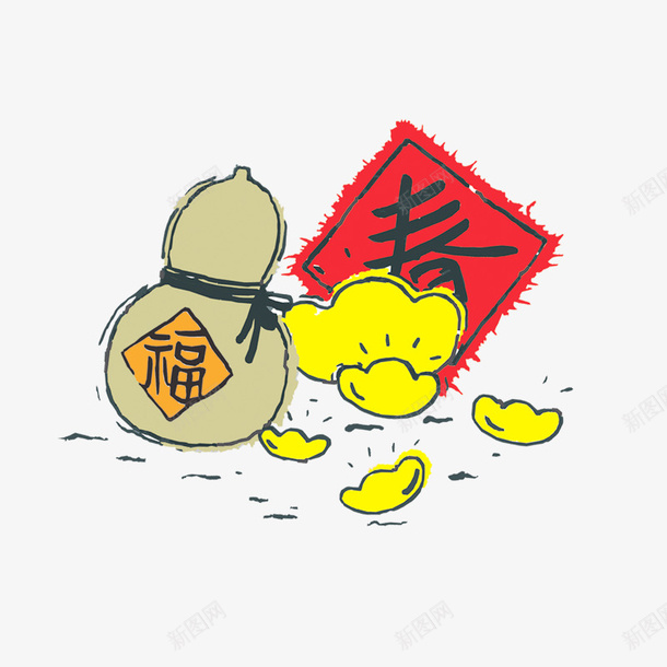 工笔画葫芦元宝配饰png免抠素材_新图网 https://ixintu.com 元宝 工笔画 素材 葫芦 配饰