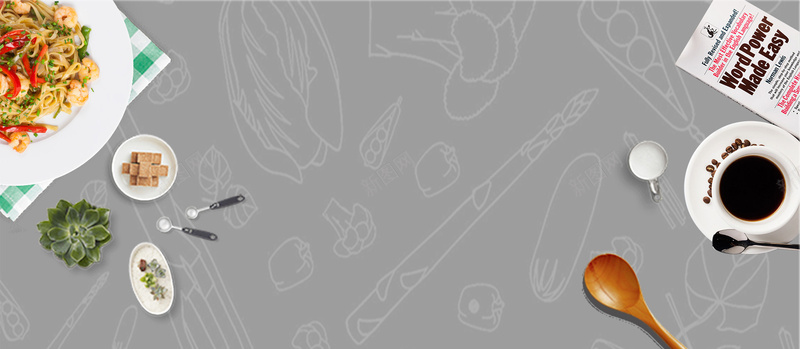 文艺简约下午茶主题bannerpsd设计背景_新图网 https://ixintu.com 下午茶 咖啡 文艺 涂鸦 清新 灰色 甜点 简约 西餐