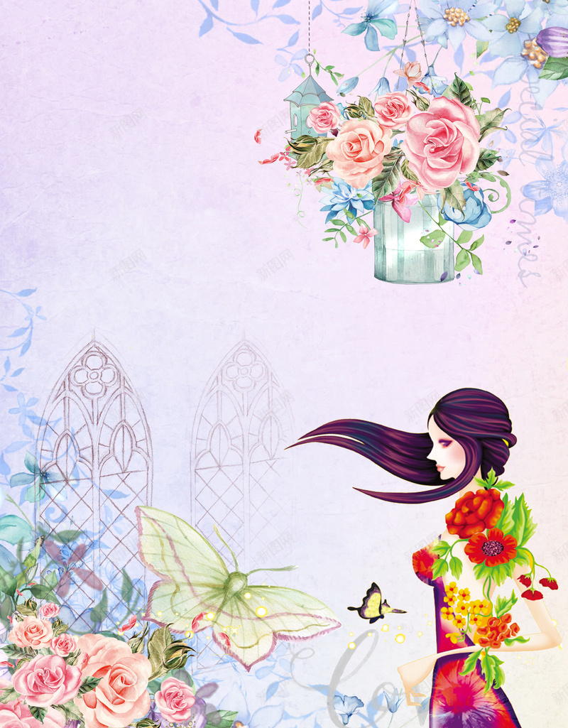 浪漫手绘美女花园海报背景模板psd设计背景_新图网 https://ixintu.com 手绘 浪漫 海报背景模板 美女 花园 花朵