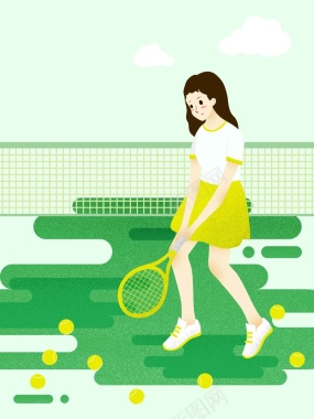 学校社团网球社招新手绘插画背景