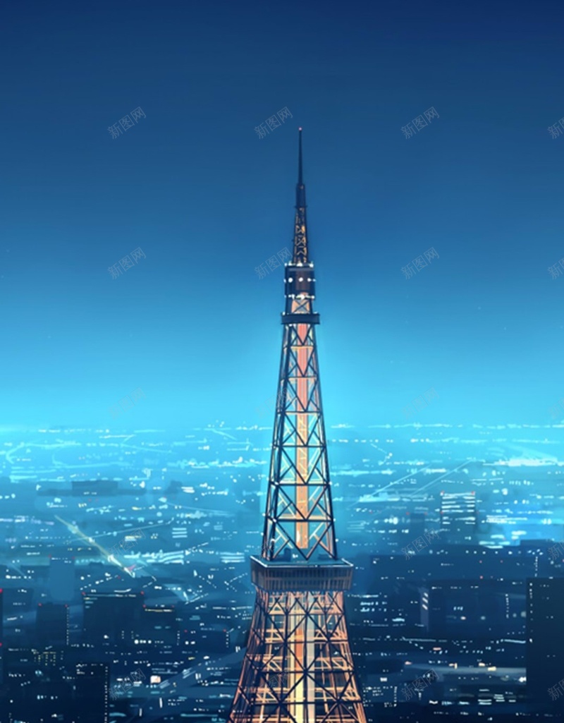 蓝色铁塔风景H5背景jpg设计背景_新图网 https://ixintu.com 埃菲尔铁塔 景物 旅游 蓝色 天空 H5 h5 摄影 风景