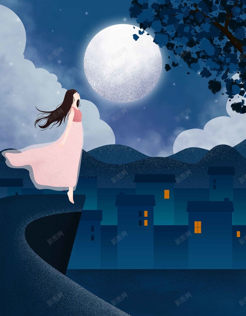 手绘插画中秋明月宣传psd设计背景_新图网 https://ixintu.com 中秋 中秋节 中秋节快乐 佳节献礼 八月十五 喜迎中秋节 宣传 手绘 插画 明月