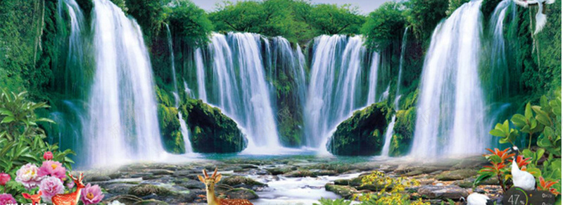淘宝背景图jpg设计背景_新图网 https://ixintu.com 绿色 瀑布 海报banner 摄影 风景
