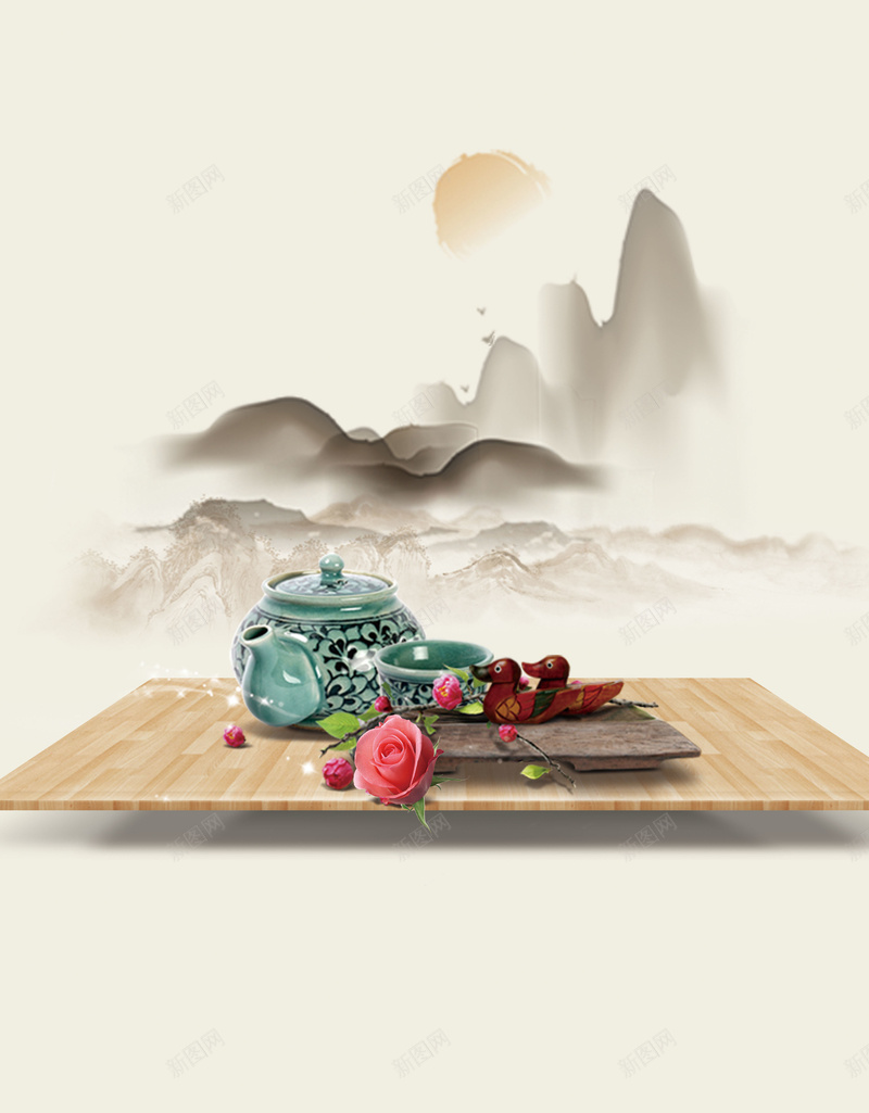 茶艺杯后迷雾缭绕的山峰背景psd设计背景_新图网 https://ixintu.com psd 山峰 文艺 木板 海报 烟雾 背景 茶壶 茶杯 陶醉 高清背景设计图