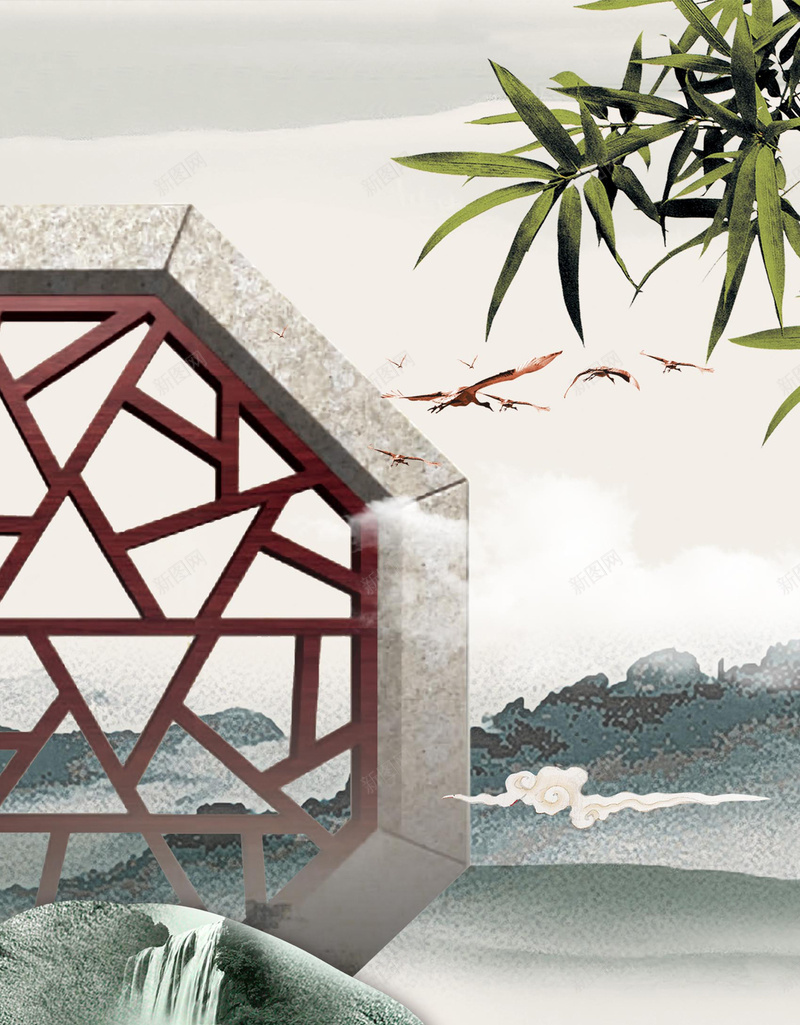 中国风H5背景jpg设计背景_新图网 https://ixintu.com 建筑 窗花 竹子 中国风 H5背景 水墨山水 H5 h5