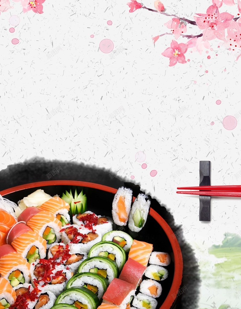 美食寿司海报背景psd设计背景_新图网 https://ixintu.com 日本料理海报 寿司海报 日本料理 食品海报 海报 寿司 樱花 筷子
