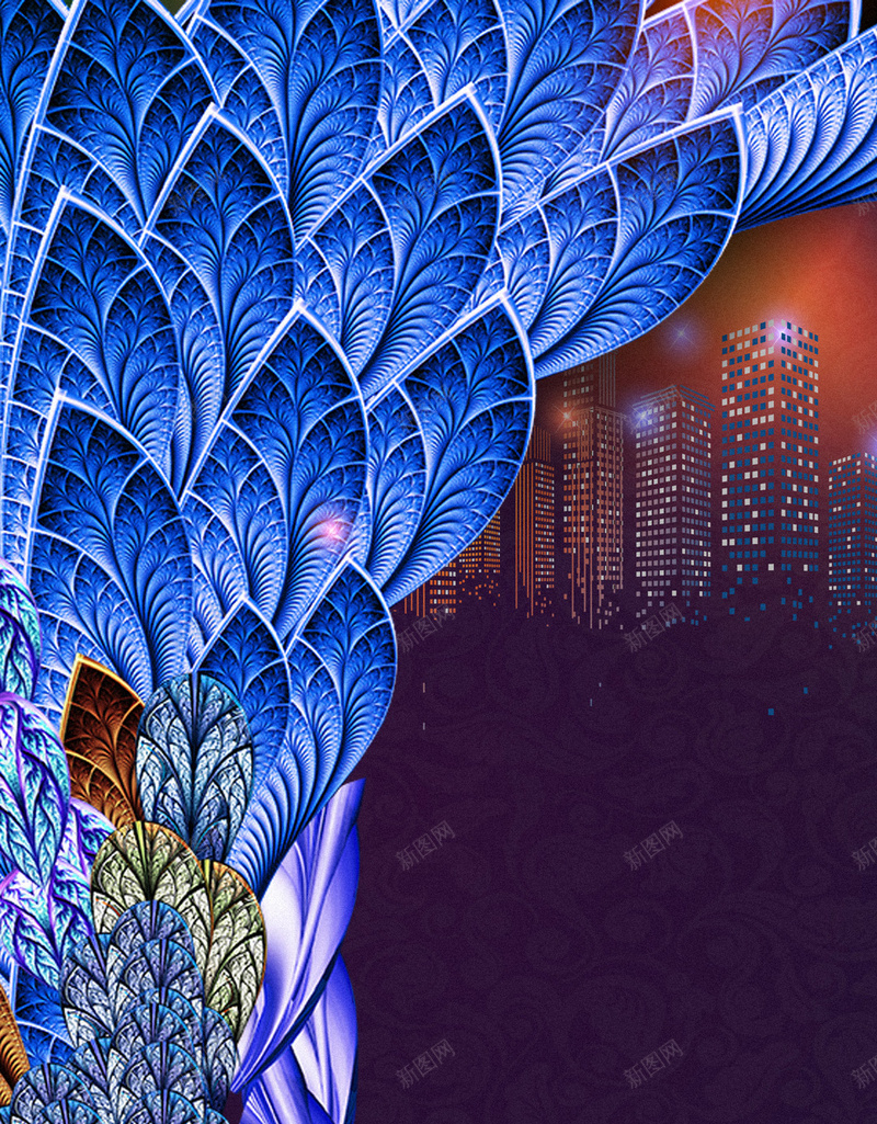 蓝孔雀H5背景jpg设计背景_新图网 https://ixintu.com 企业文化 蓝孔雀 城市 建筑 H5背景 H5 h5