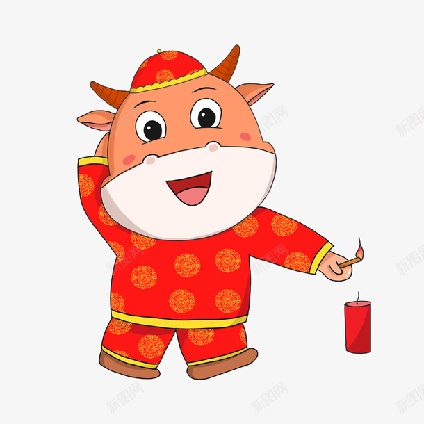 点炮仗的牛0psd免抠素材_新图网 https://ixintu.com 手绘 牛 喜庆 节日牛 生肖牛