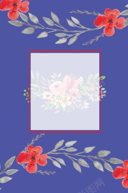 蓝色深邃和风日本手绘花朵绽放广告背景背景