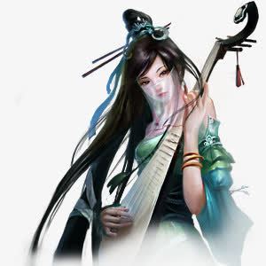 琵琶遮面抚琴人物手绘网游png免抠素材_新图网 https://ixintu.com 人物 琵琶