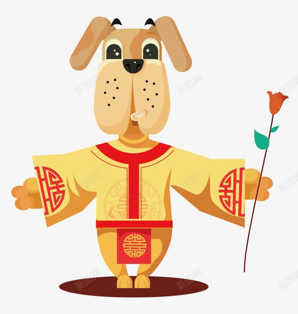 中国风拿着玫瑰的狗狗png免抠素材_新图网 https://ixintu.com 中国习俗 中国风 中国风拿着玫瑰的狗狗 创意 动物 狗年 狗狗