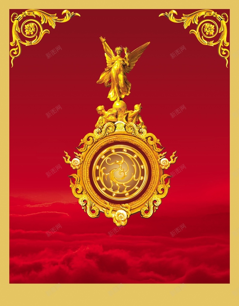 大气黄金浮雕背景psd设计背景_新图网 https://ixintu.com 大气 天使 边框 黄金浮雕